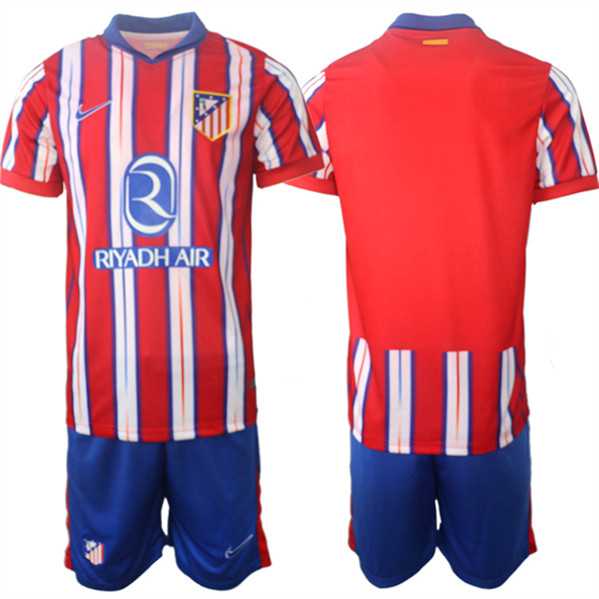 Mens Atletico Madrid Blank 2024-25 Red White Home Soccer Jersey Suit